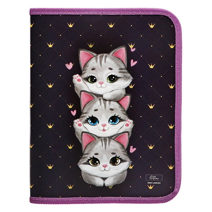 Папка для тетрадей А5, 180 х 230 х 25 мм, молния вокруг, пластиковая 0.5, ПМ-А5-04 Calligrata  Папка для тетрадей А5, 180 х 230 х 25 мм, молния вокруг, пластиковая 0.5, ПМ-А5-04 Calligrata "Котики"