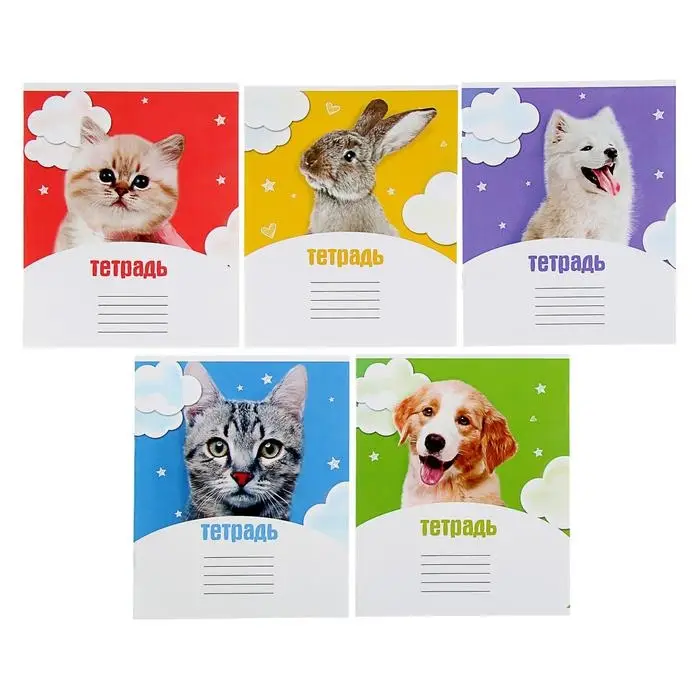 Тетрадь 12 листов в клетку Calligrata &laquo;Домашние любимцы&raquo;, обложка мелованный картон, МИКС