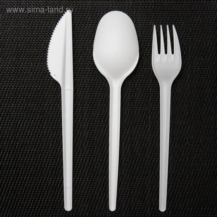 Набор пластиковых одноразовых столовых приборов 5 в 1: вилка, ложка, нож, салфетка, зубочистка, цвет белый Набор пластиковых одноразовых столовых приборов 5 в 1: вилка, ложка, нож, салфетка, зубочистка, цвет белый