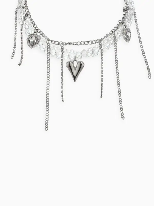 Колье "Сердце" с подвесками, переплетение, цвет белый в серебре