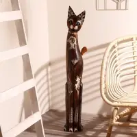 Сувенир дерево "Кошка морская с рыбкой и ящерками" 100х16х7 см