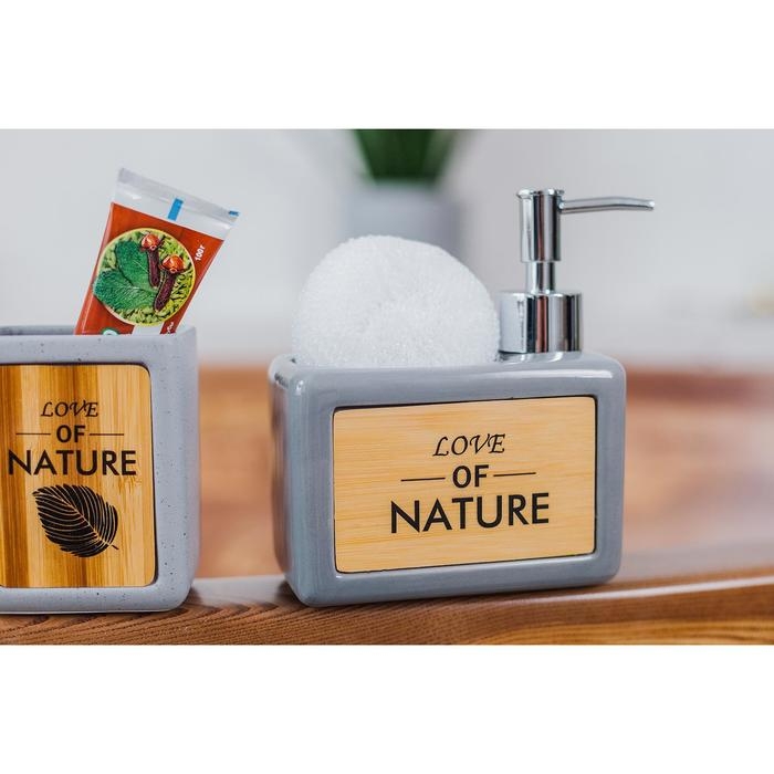 Дозатор для моющего средства с подставкой для губки SAVANNA «Природа», 450 мл, цвет серый Дозатор для моющего средства с подставкой для губки SAVANNA «Природа», 450 мл, цвет серый