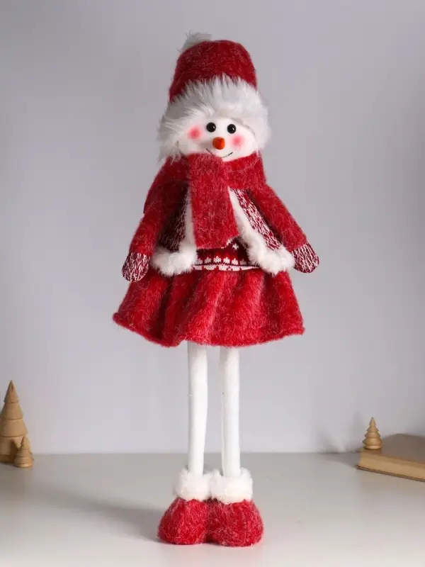 Кукла интерьерная "Снеговик-девочка в бело-красном наряде" раздвижная 44-65 см 22х14х44 см   1087329