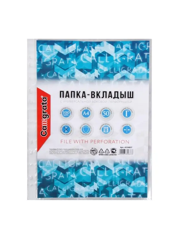 Файл - вкладыш Calligrata, А4, глянцевый, вертикальный, 100 штук, эконом
