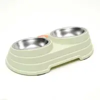 Миска металлическая двойная наклонная на пластиковом основании, 28.5&times;15&times;7 см, зелёная