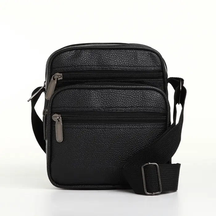 Сумка кросс-боди мужская на молнии, 3 наружных кармана, 18&times;9.5&times;15.5 см, чёрная