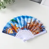 Веер пластик, текстиль "Морские ракушки" МИКС 23 см Веер пластик, текстиль "Морские ракушки" МИКС 23 см