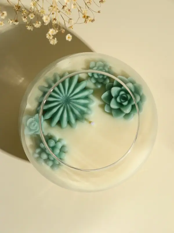 Ароматическая свеча в подсвечнике &laquo;Суккуленты&raquo;, 1 фитиль, белый чай, 11&times;11&times;10 см