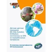 Карандаши цветные 18 цветов, детские, шестигранные, BIC Kids Tropicolors, пластиковые, ударопрочный грифель 3.2 мм