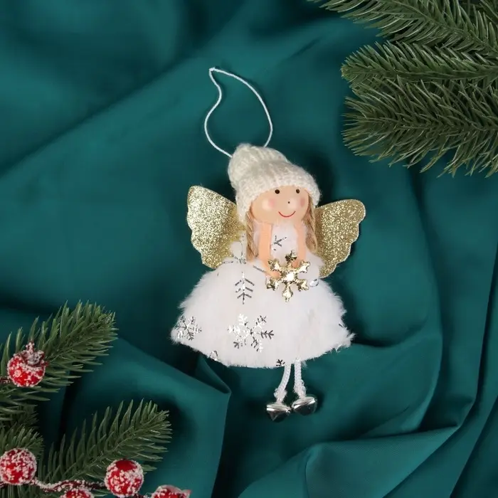 Мягкая подвеска Мягкая подвеска "Алиса" снежинки, 13х6 см, бело-золотой