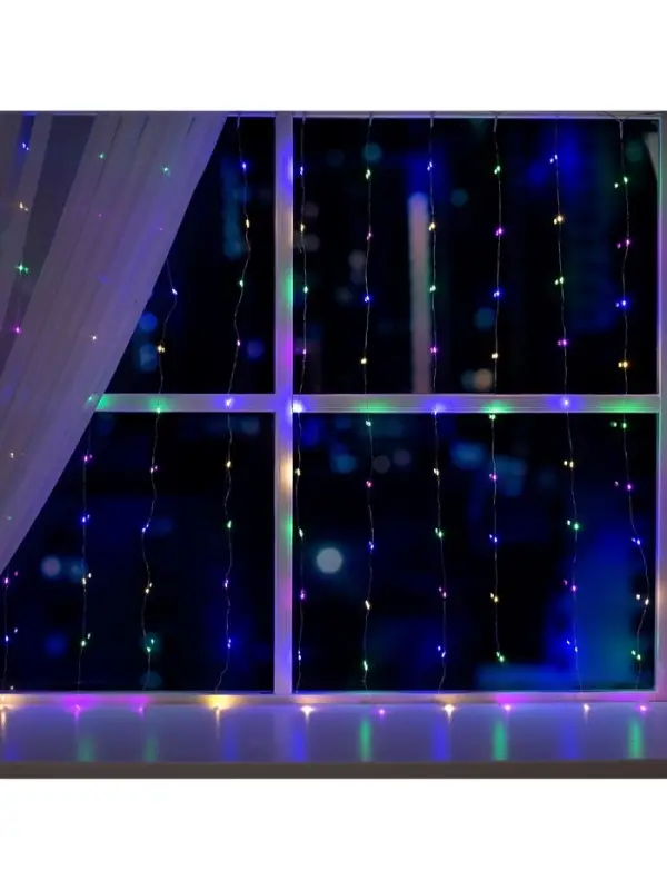 Гирлянда &laquo;Занавес&raquo; 1&times;1 м, роса, IP20, серебристая нить, 100 LED, свечение мульти, 12 В