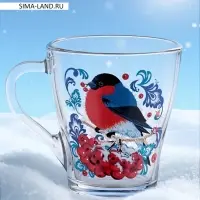 Кружка новогодняя &laquo;Снегири на рябине&raquo;, 250 мл, стекло, прозрачная