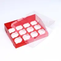 Кондитерская складная коробка для 12 капкейков 31×23.5×10 см, красная