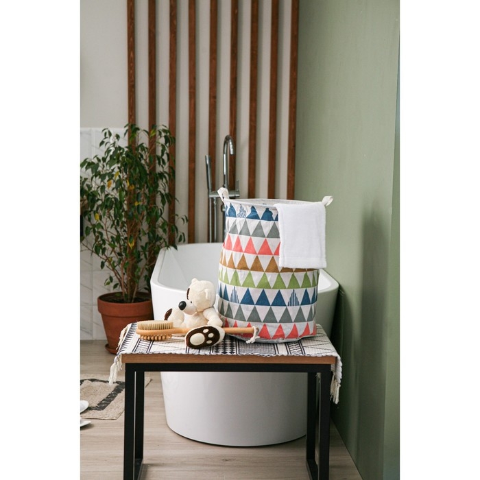 Корзина бельевая Доляна «Цветные треугольники», 35×35×45 см, текстиль Корзина бельевая Доляна «Цветные треугольники», 35×35×45 см, текстиль
