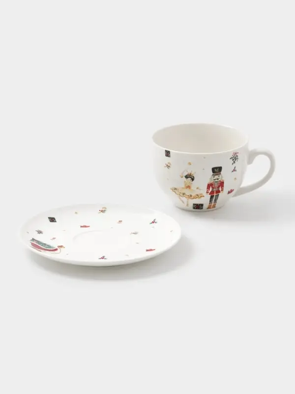 Чайная пара новогодняя «Щелкунчик», 2 предмета: чашка 210 мл, блюдце d=15 см, фарфор, белая Чайная пара новогодняя «Щелкунчик», 2 предмета: чашка 210 мл, блюдце d=15 см, фарфор, белая
