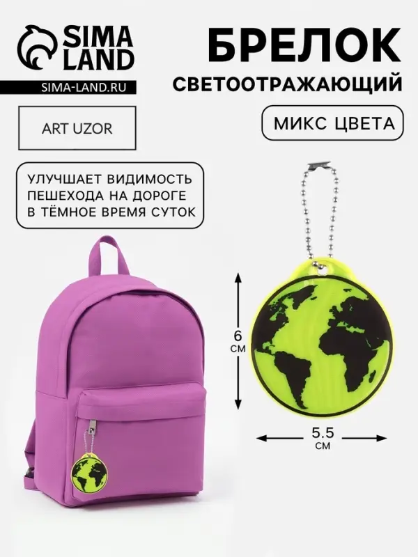 Светоотражающий элемент &laquo;Земля&raquo;, двусторонний, 6&times;5.5 см, цвет МИКС