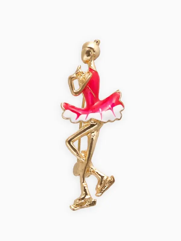 Брошь &laquo;Фигуристка&raquo;, белая, малиновый в золоте