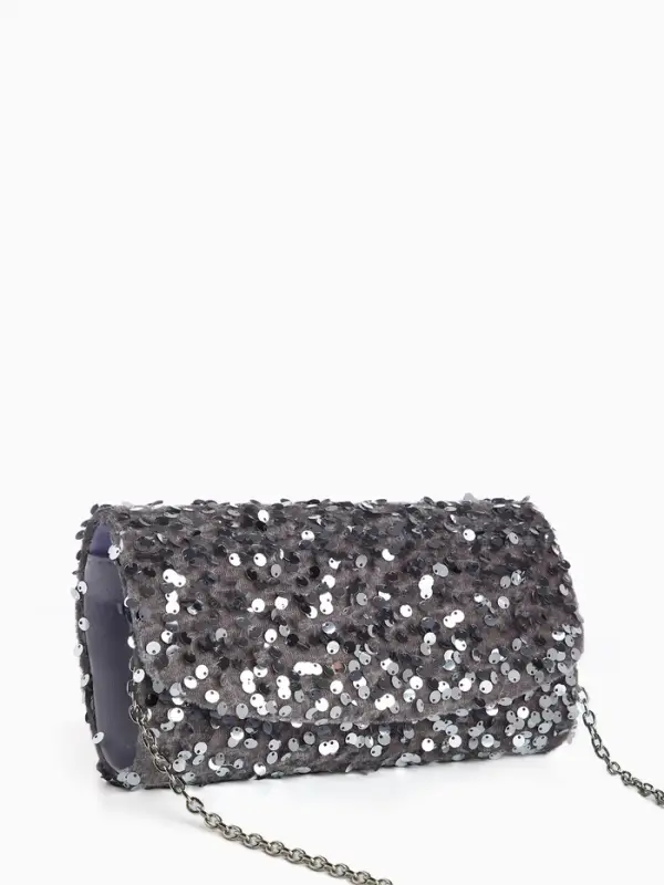Сумка-клатч вечерняя на магните, на цепочке, с пайетками, серебристая