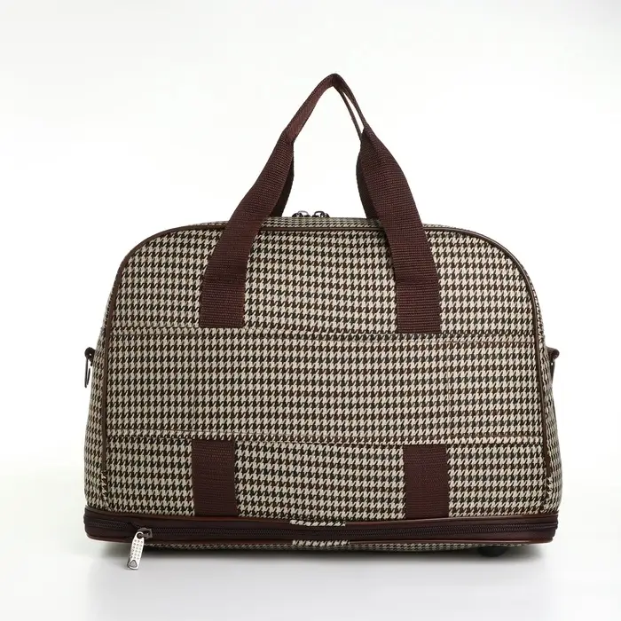 Сумка дорожная на молнии, с увеличением, наружный карман, держатель для чемодана, длинный ремень, цвет бежевый/коричневый Сумка дорожная на молнии, с увеличением, наружный карман, держатель для чемодана, длинный ремень, цвет бежевый/коричневый