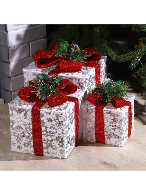 Светодиодная фигура &laquo;Цветные подарки&raquo; 15, 20, 25 см, текстиль, металл, 220 В, свечение мульти