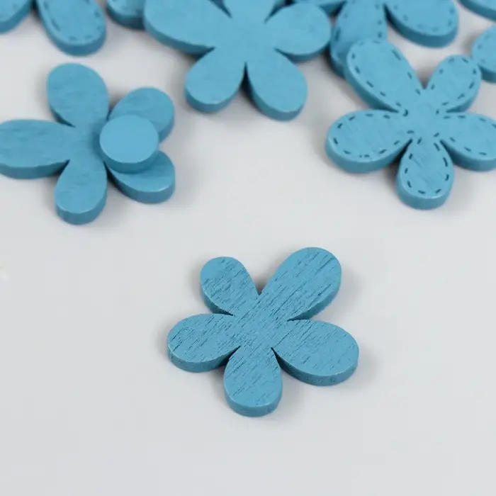 Декор для творчества дерево "Ромашка и сердцевинка" набор 10+10 шт синий 2,3х2 см