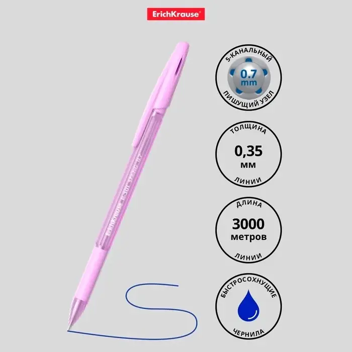 Ручка шариковая ErichKrause R-301 Spring Stick & Grip, узел 0.7 мм, чернила синие, резиновый держатель, длина линии письма 2000 метров,МИКС Ручка шариковая ErichKrause R-301 Spring Stick & Grip, узел 0.7 мм, чернила синие, резиновый держатель, длина линии письма 2000 метров,МИКС