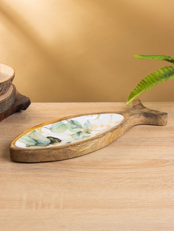 Блюдо в форме рыбки "Листья" дерево манго 32х11,5х2 см