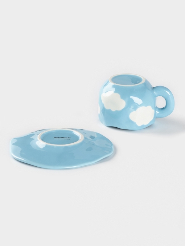 Чайная пара Доляна «Облако», чашка 220 мл, блюдце d=16 см, ручная роспись, керамика, голубая Чайная пара Доляна «Облако», чашка 220 мл, блюдце d=16 см, ручная роспись, керамика, голубая