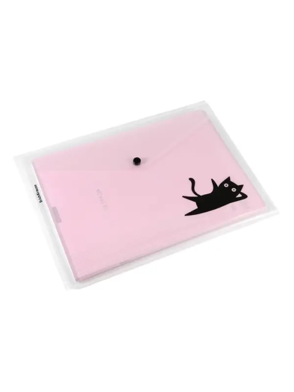 Папка-конверт А4, ErichKrause Clear Cat, на кнопке, МИКС