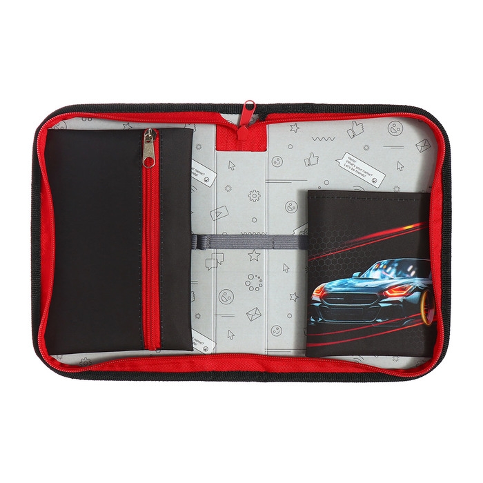 Пенал 1 секция 140 х 210 х 40 мм, откидной карман и косметичка, тканевый, Calligrata TOP Content Пенал 1 секция 140 х 210 х 40 мм, откидной карман и косметичка, тканевый, Calligrata TOP Content "Крутая тачка"