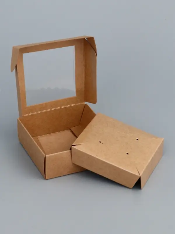 Коробка для бижутерии с PVC окном 8×8×3 см, крафт Коробка для бижутерии с PVC окном 8×8×3 см, крафт