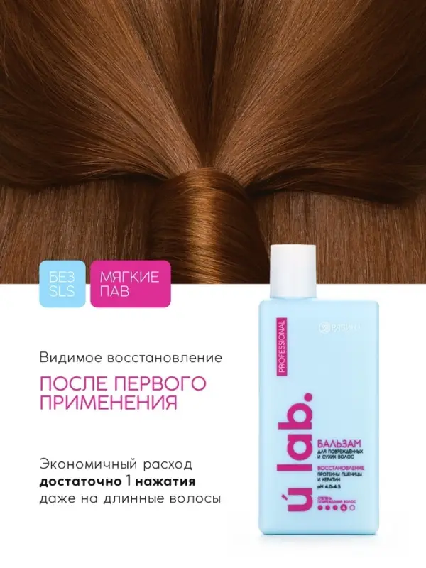 Профессиональный восстанавливающий бальзам для сухих и пористых волос с кератином и протеинами пшеницы, 250 мл ULAB