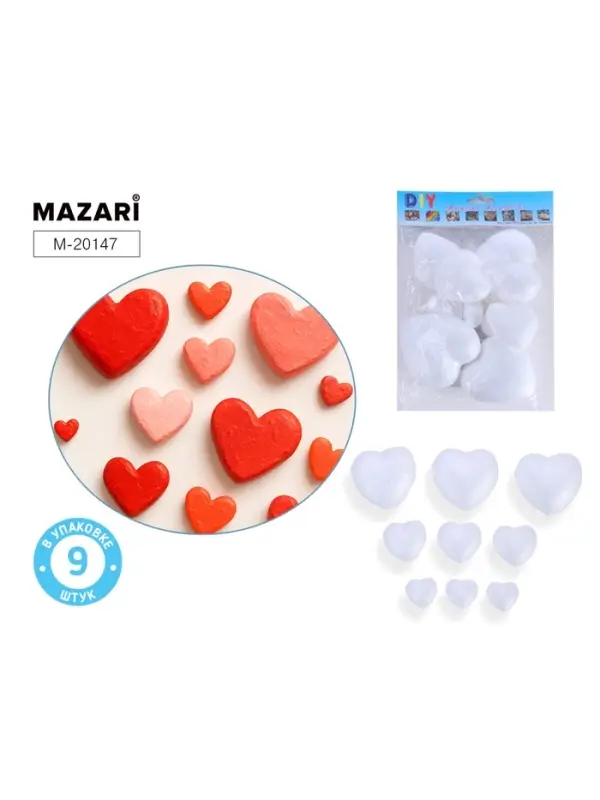 Заготовки для декорирования &laquo;Сердца из пенопласта&raquo;, полистирол, 9 шт.