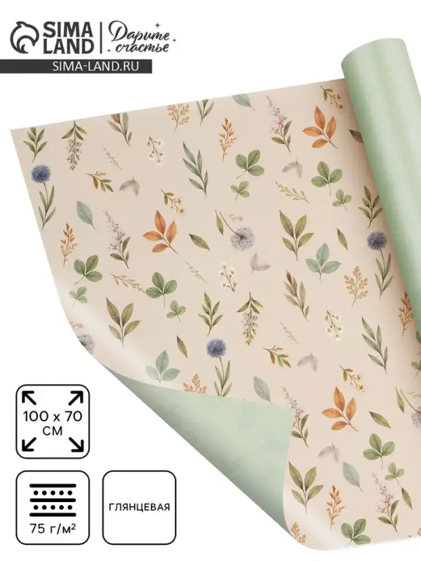 Бумага глянцевая двухсторонняя &laquo;Просто цветы&raquo;, 70 &times; 100 см