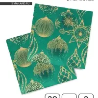 Салфетки новогодние бумажные Home Collection &laquo;Золотые украшения на зеленом&raquo;, 3 слоя, 33&times;33 см, 20 шт.