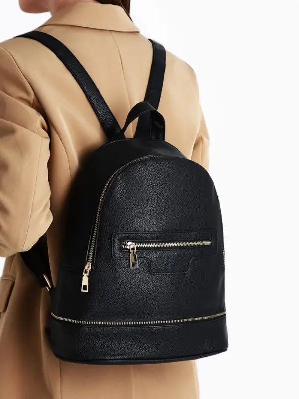Рюкзак женский на молнии, с карманом, размер 27&times;13.5&times;33 см, чёрный