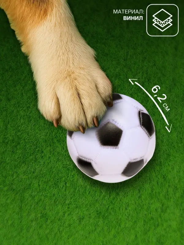 Игрушка для собак &laquo;Мяч Футбол&raquo;, 6.2 см, пищащая, винил, белая