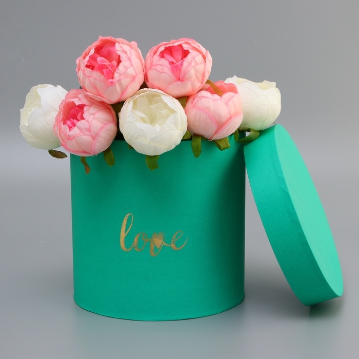Коробка подарочная круглая, с тиснением Коробка подарочная круглая, с тиснением "Love", зеленая 21*21*21*см
