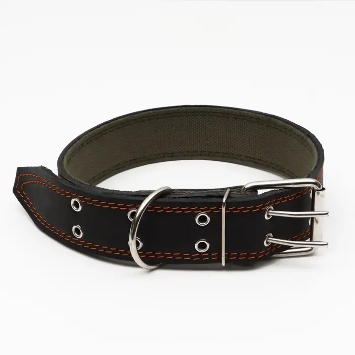 Ошейник комбинированный, 83&times;4.5 см, ОШ 50-70 см, кожа, брезент, чёрный