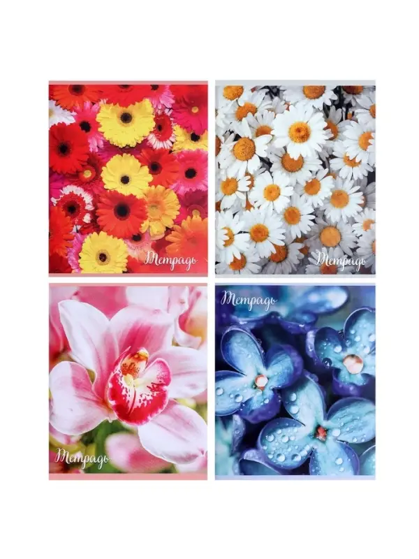 Тетрадь 96 листов в клетку &laquo;Цветы&raquo;, серые листы, МИКС