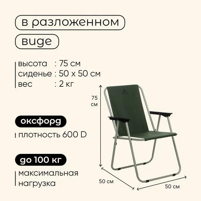Кресло складное maclay, 50&times;50&times;75 см, до 100 кг, зелёное