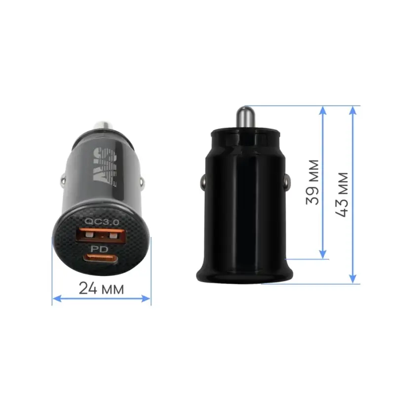 USB автомобильное зарядное устройство AVS 2 порта UC-614 (USB QC 3.0+PD Type C)