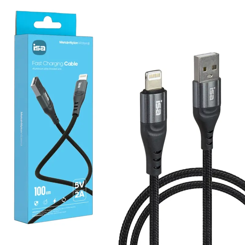 Кабель BX-2 USB на Lightning 1m 2A ISA черно-серый Кабель BX-2 USB на Lightning 1m 2A ISA черно-серый