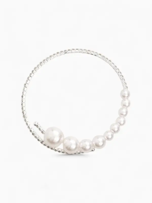 Браслет с жемчугом &laquo;Жемчуг&raquo; на убывание, d=6.5 белый в серебре