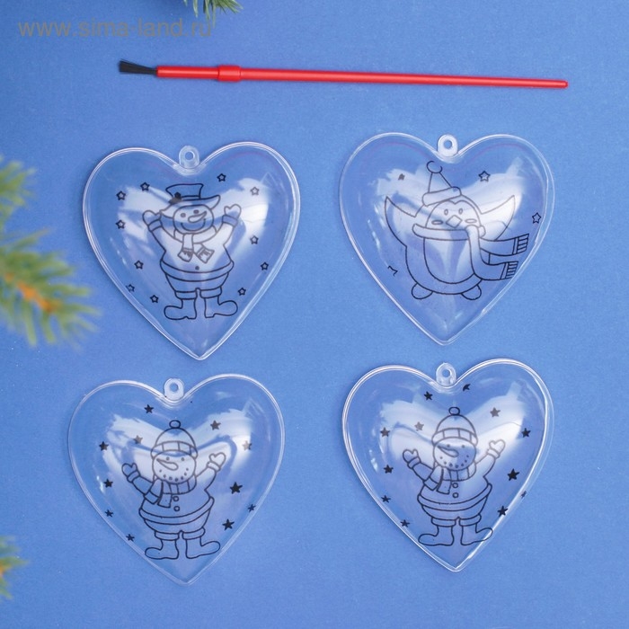 Набор новогодних украшений под раскраску «Сердце» 2 шт., размер собранного: 6,5 см,МИКС Набор новогодних украшений под раскраску «Сердце» 2 шт., размер собранного: 6,5 см,МИКС