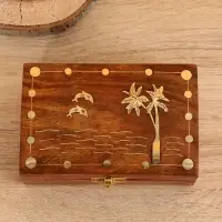 Шкатулка &laquo;Дельфины&raquo;, 15.5&times;10.5&times;5.5 см, дерево шишам, латунь