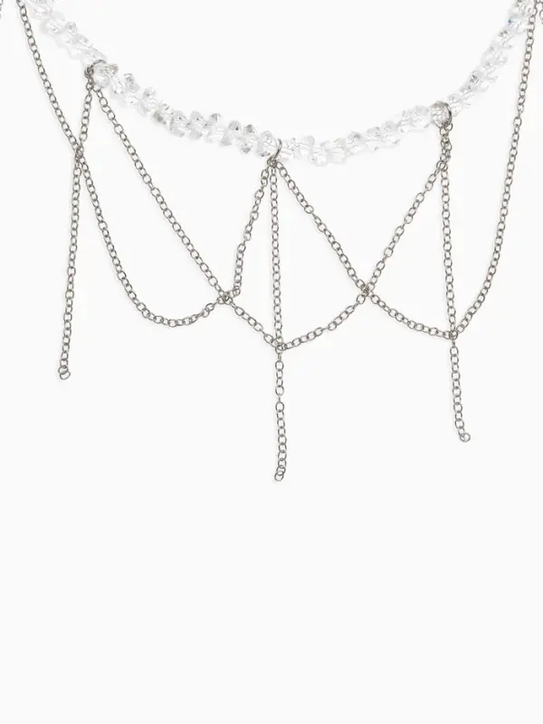 Колье "Дуга" водопад, цвет белый в серебре