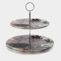 Этажерка - фруктовница круглая Доляна &laquo;Лаванда&raquo;, 2 яруса, d=25/20 см, стекло, цвет сиреневый