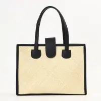 Сумка плетёная на застёжке из пандана, 35&times;12&times;40 см, бежево-чёрная