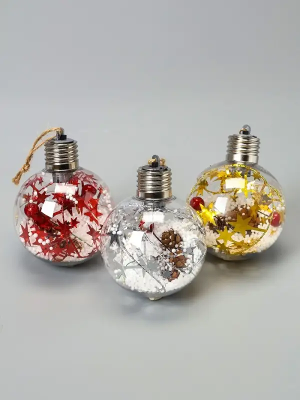 Набор ёлочных шаров &laquo;Мишура звёзды&raquo;, 3 шт., d=8 см, 5 LED, от батареек, свечение белое